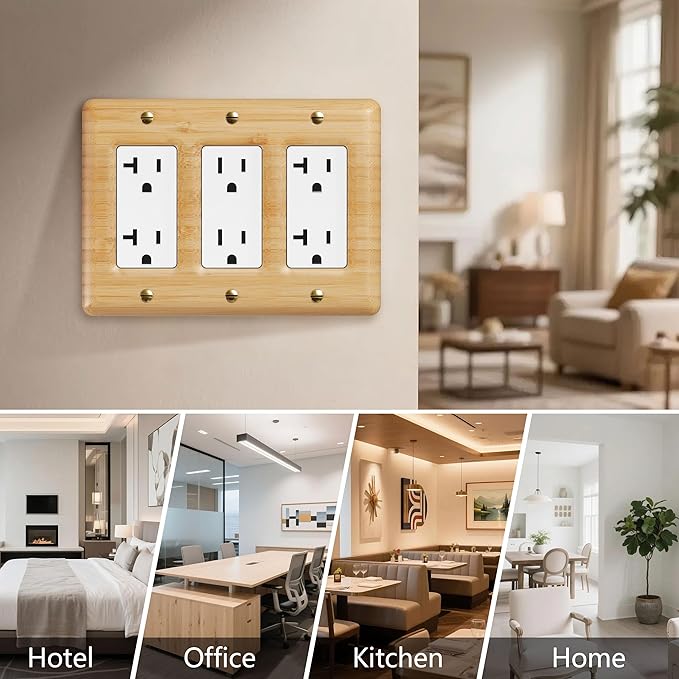 Wooden Light Switch Cover Plate Triple Toggle Solid Bamboo Decorative Switch Plate Cover