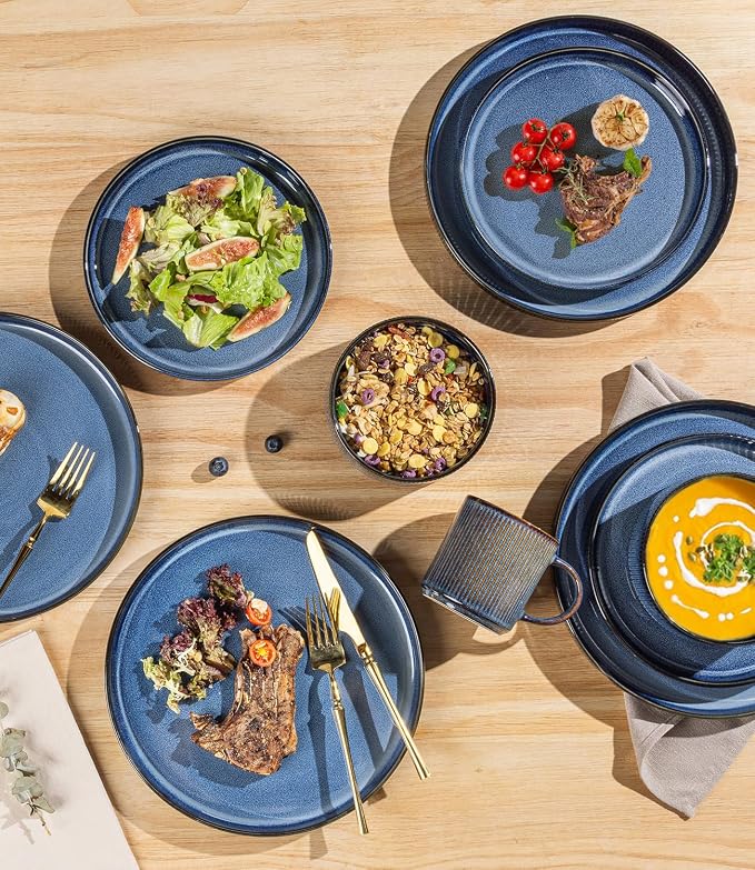 Ceramic Dinnerware Set for 4, 12-Piece Plates and Bowls Set | Lightweight - Image 4
