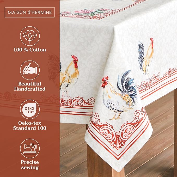 Maison d' Hermine Table Cloth Square Table 100% Cotton 54 x 54 Inches Tablecloth Reusable Decorative for Dining Room Farmhouse Home Valentines Day Decorations Spring Summer - Campagne