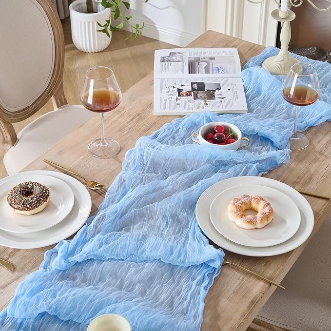 12 Pack Baby Blue Cheesecloth Table Runners, 120 Inch 10Ft Gauze Table Runner - Image 5