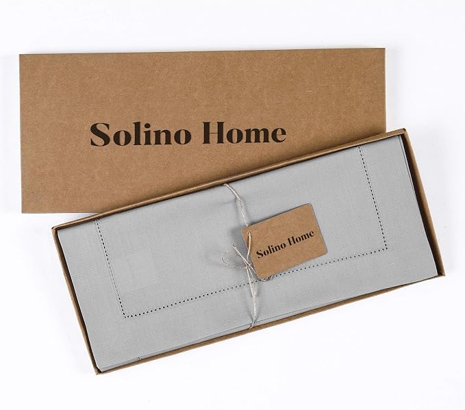 Solino Home Cotton Linen Dining Table Runner Light Grey Woven, 14 x 60 in | - Image 5