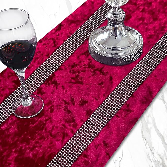 Glam Burgundy Table Runner, Bling Sequin Rhinestone, Ombre Velvet, Modern Style - Image 2