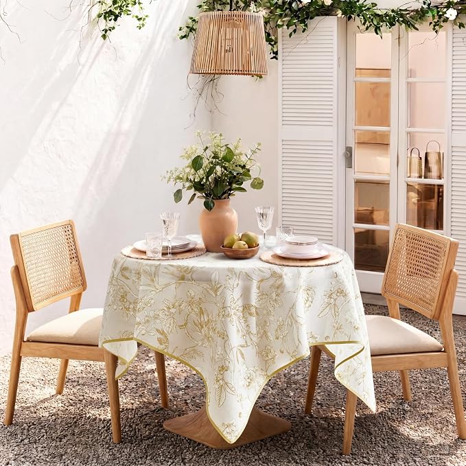 jinchan Yellow Floral Linen Square Table Cloth 50 x 50 Inch | Warm floral tones - Image 6