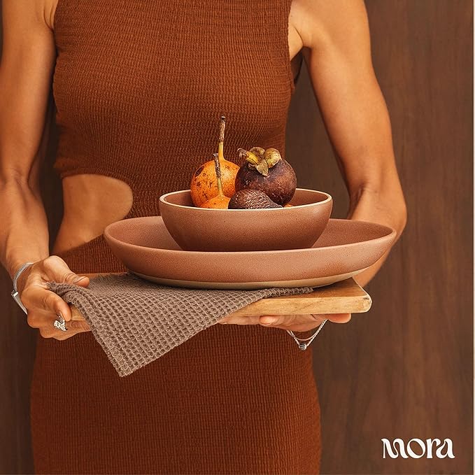 MORA Jumbo and Large Serving Dishes Set of 2, 13 inch and 12 inch Ceramic Pottery Oval Platters - Microwave, Oven and Dishwasher Safe - Peppercorn & Terracotta