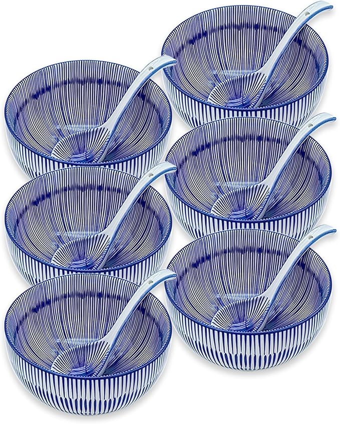 28Oz Ceramic Soup Ramen Bowl Set of 6 by KeQiu