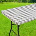 Smiry Rectangle Picnic Table Cloth, Elastic Waterproof Fitted Vinyl Tablecloths, Flannel Backed Buffalo Plaid Table Covers for Dining, Camping, Outdoor (White and Khaki, 30" x 60")