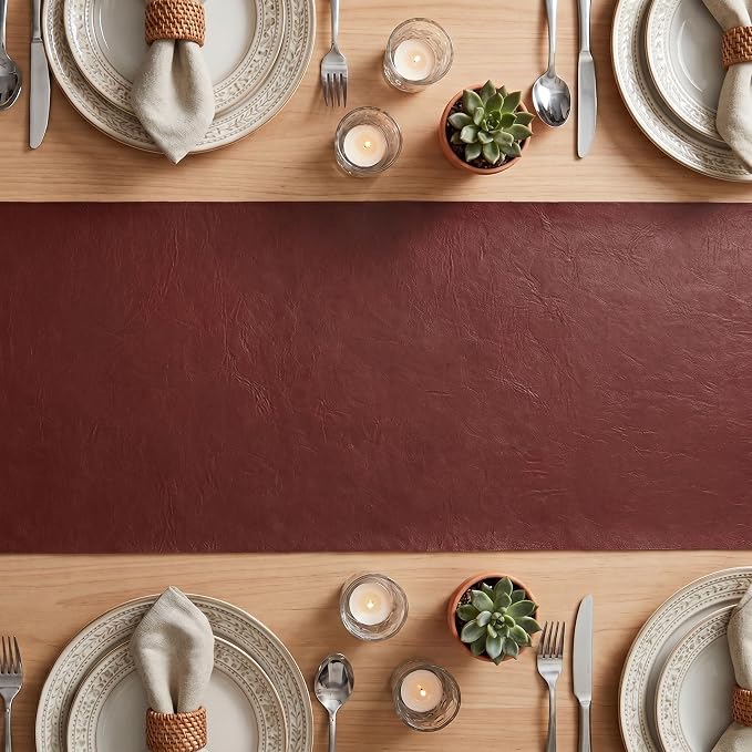 Artoid Mode Red Double Sided Vinyl Faux Leather Table Runner, Seasonal - Image 3