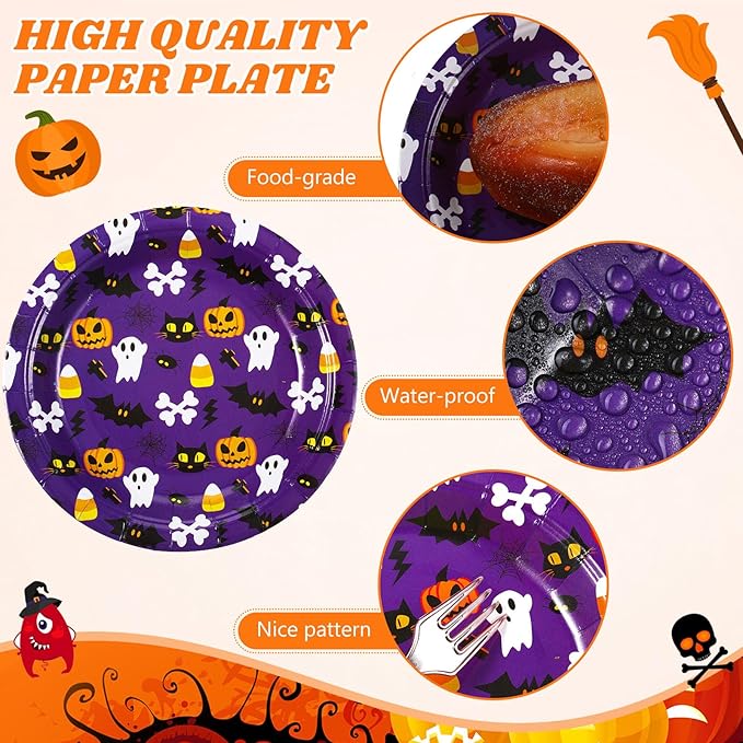 Umigy 120 Pcs Halloween Paper Plates 7 Inch Spider Web Party Plates, Pumpkin Spooky Disposable Tableware Supplies for Appetizer, Lunch, Dinner, Dessert