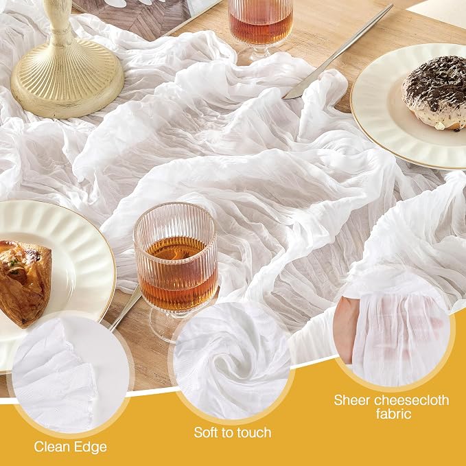 6 PackWhite Cheesecloth Table Runner Boho Gauze Wedding Decor | 120 Inch Sheer - Image 5