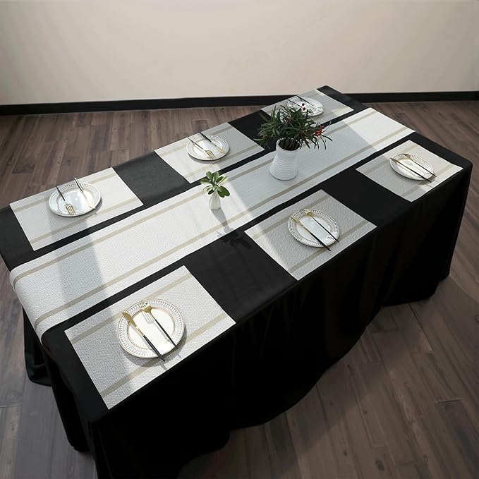 FAVE Placemats Set of 12 White Placemat Woven with Golden Thread Vinyl Placemats for Wedding, Banquet, Birthday, Party, Restaurant Decorations(White, 12"x18"-12PCS)