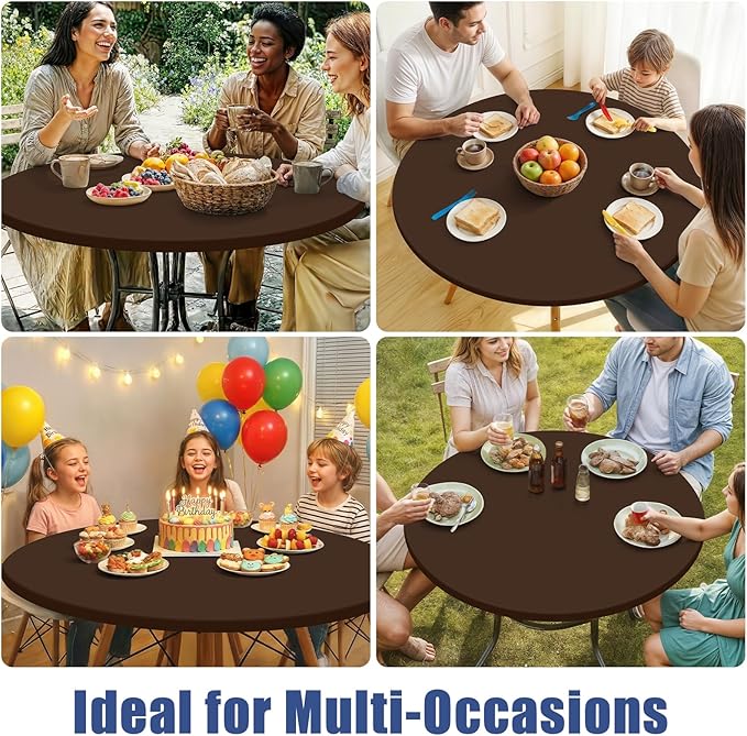 Round Spandex Tablecloth 2 Pack, Elastic Fitted Waterproof Tablecloths for 36"-44" Tables, Stretch Washable Picnic Table Cover for Camping, Dining, Indoor and Outdoor, Coffee