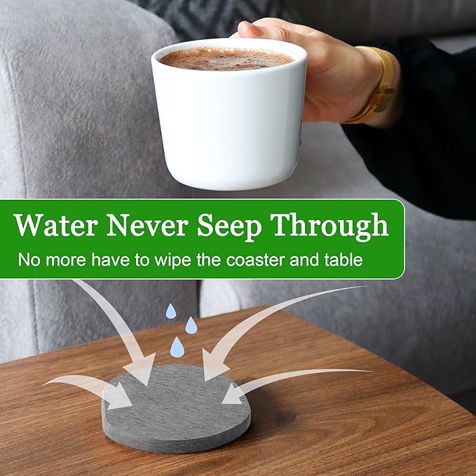 Diatomaceous Earth Coasters Set of 4 for Drinks, Moisture Water Absorbent Stone Coasters for Table Desk at Work, Water Absorbing Instant Drying Diatomite, Modern Deep Grey