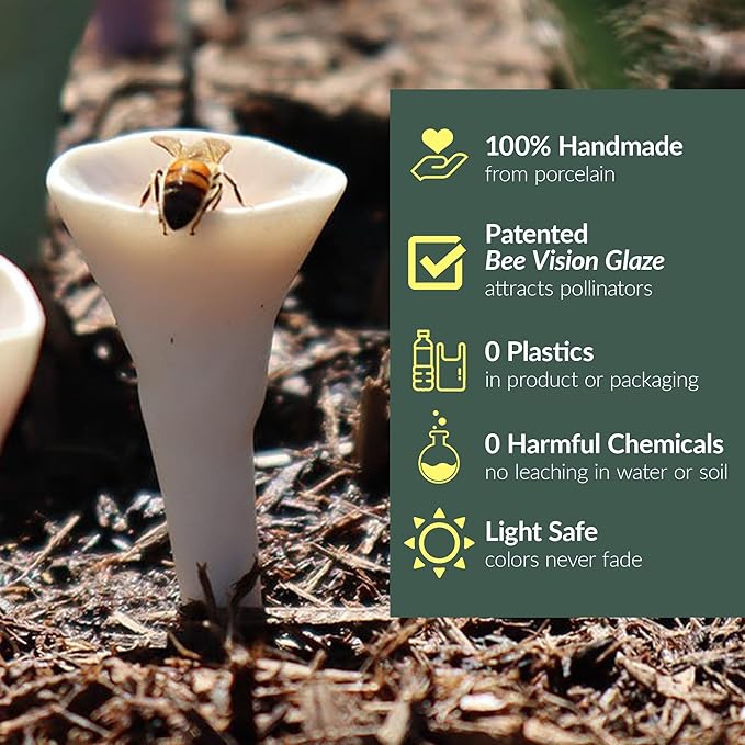 5 Pack, Bee Watering Station, Handmade Porcelain, Bee and Butterfly Feeder - Image 2
