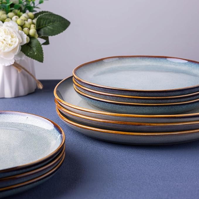 AmorArc Ceramic Plates Set of 6, 8.5 Inch Handmade Reactive Glaze Stoneware Plates set for Dessert, Salad, Appetizer, Small Dinner dishes, Microwave & Dishwasher Safe, Scratch Resistant