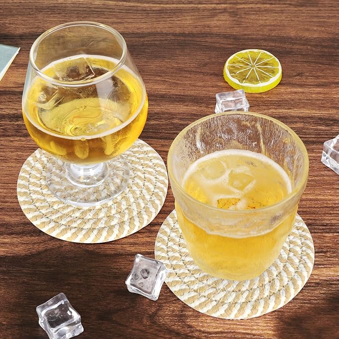 ABenkle Drink Coasters with Holder Set of 10, Cotton Woven Absorbent Coasters for Drinks, Minimalist Home Decor Coaster Set for Wooden Tabletop Protection Table, 4.3 inches