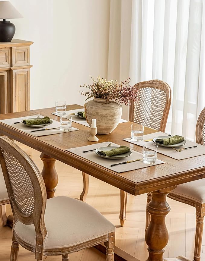 Linen Cloth Table Placemats Set of 4 Beige Dining Table Mats for Indoor Neutral Boho Kitchen Plate Place Mats Washable Water Repellent 12x18 Inch