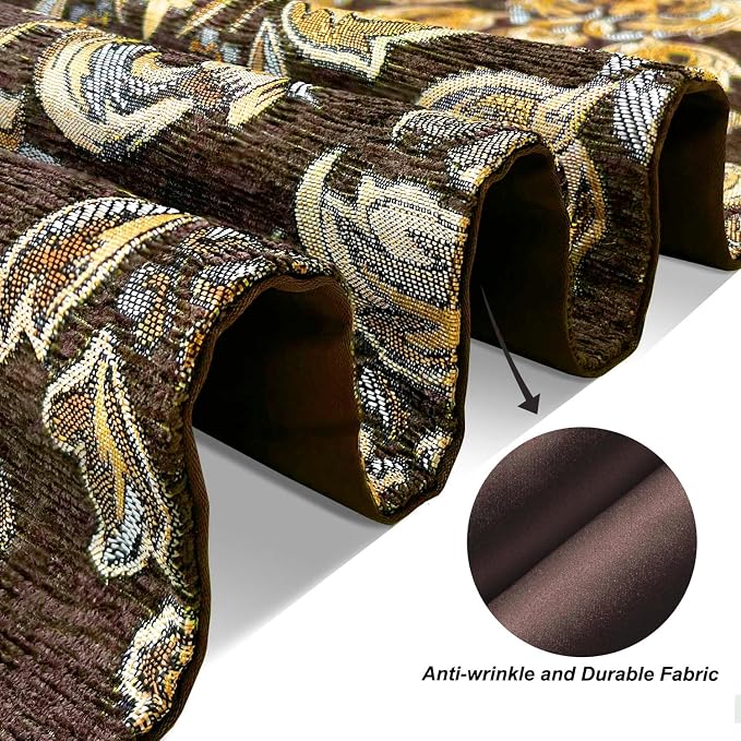 Sophisticated Jacquard Dark Brown Chenille Table Runner 84 inches Long | - Image 6