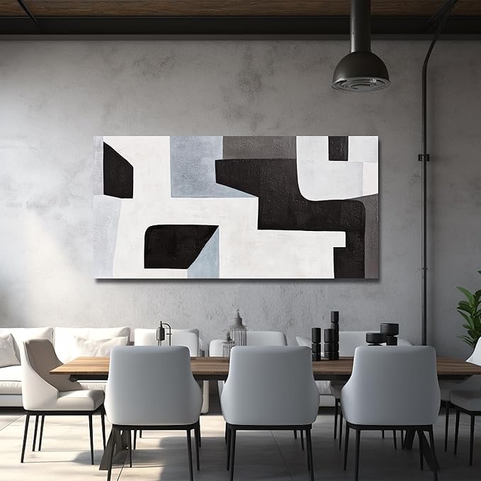 Abstract Wall Art Modern Minimalist Art Wall Decor Black Grey and Blue Irregular Shape Home Decor Canvas Art Wall Decor Abstract Wall Art Framed Artwork for Living Room Bedroom Office 20"x40"