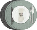Myir JUN Round Placemats Dual Sided, Faux Leather Place Mats Set of 6 Indoor for Dining Table Outdoor Non-Slip Washable Table Mats (Set of 6, Gray Sage Green)