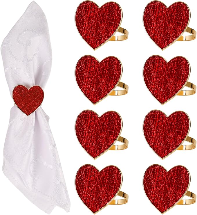 Red Heart Napkin Rings Set of 8 by Getfitsoo