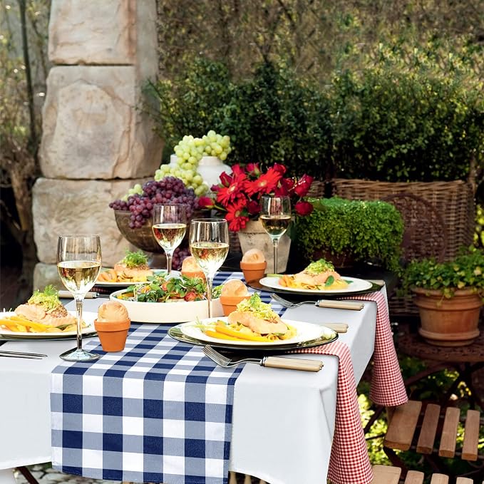 Buffalo Plaid Table Runner Navy Blue and White 14W x 60L, 1 Piece | Waterproof - Image 3