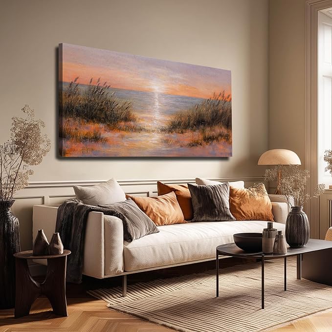 CHUDANHAO Coastal Wall Art Colorful Scenery Artwork Orange Sunset Wall Decorations for Living Room 24"x48" Nature Photo Prints for Bedroom Dining Room