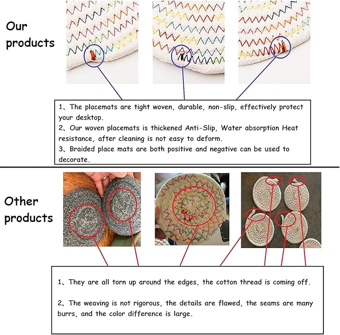 6 Pack Round Woven Placemats,13.8 inch Plate Chargers Brown Jute Thick Place Mats Cotton Jute Rope Braided Tablemats Rattan Tablemats Weave Placemats for Dining Table