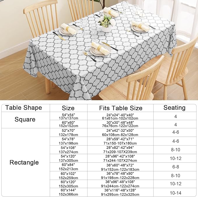 Smiry Rectangle Table Cloth, Waterproof Vinyl Tablecloth with Flannel Backing for Rectangle Tables, Wipeable Spillproof Plastic Tablecloths for Dining, Camping, Indoor and Outdoor (60"x102", White)