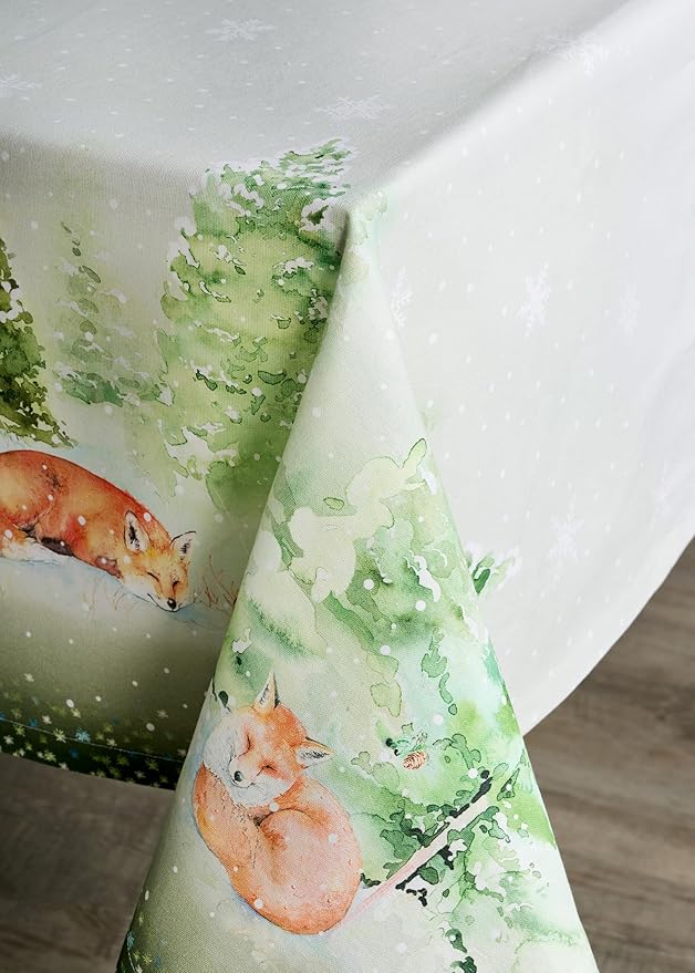 Maison d' Hermine Table Cloth Rectangle Table 100% Cotton 60 x 90 Inches Fall Tablecloth Reusable Everyday Use for Thanksgiving Christmas Decorations Dining Farmhouse Party (Winter Mornings)