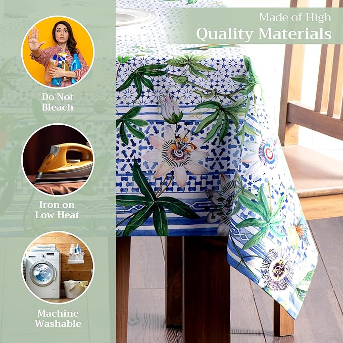 Maison d' Hermine Table Cloth Square Table 100% Cotton 54 x 54 Inches Tablecloth Reusable Decorative for Dining Room Farmhouse Home Valentines Day Decorations Spring Summer - Passiflora