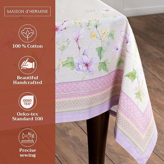 Maison d' Hermine Table Cloth Rectangle Table 100% Cotton 60 x 108 Inches Tablecloth Reusable Decorative for Dining Room Farmhouse Home Valentines Day Decorations Spring Summer - Magnolia Mornings