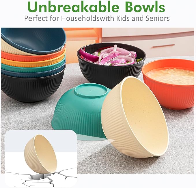 6 Pcs 24 oz Unbreakable Cereal Bowls, The color of rice - Image 4