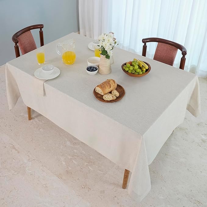 D'Moksha Homes Linen Tablecloth for Rectangle Tables 60 x 156 Inch - 100% Pure Linen Light Natural Tablecloth - Machine Washable Table Cloth for Valentines, Spring, Easter