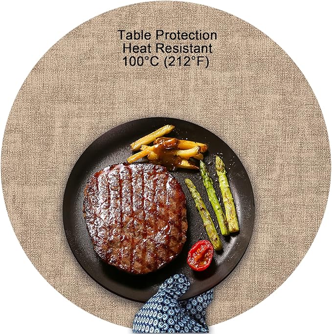 Myir JUN Round Placemats Dual Sided, Faux Leather Place Mats Set of 6 Indoor Placemat for Dining Table Outdoor Place Mat Non-Slip Washable Table Mats (Gray Beige, Set of 6)