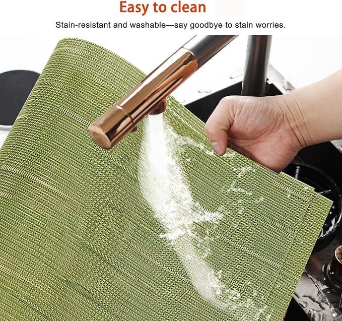 Placemats Set of 6,Washable,Heat and Stain Resistant Indoor/Outdoor Place mats,Vinyl Woven Non Slip Table Mats for Restaurant Table Protection,PVC Placemats(Green,6PCS)