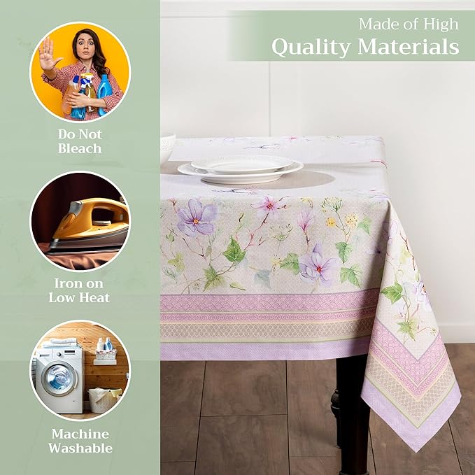 Maison d' Hermine Table Cloth Rectangle Table 100% Cotton 70 x 90 Inches Tablecloth Reusable Decorative for Dining Room Farmhouse Home Valentines Day Decorations Spring Summer - Magnolia Mornings