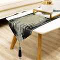 Luxury Modern Black Table Runner, Abstract Geometric, Fancy Tassels | Table by Jiino