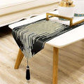 Modern Black Table Runner, Abstract Geometric, Tassel by Jiino