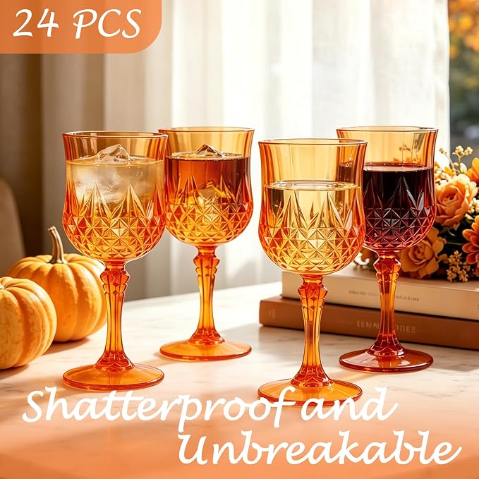 24Pack Plastic Wine Glasses, 7oz Vintage Goblets - Image 3