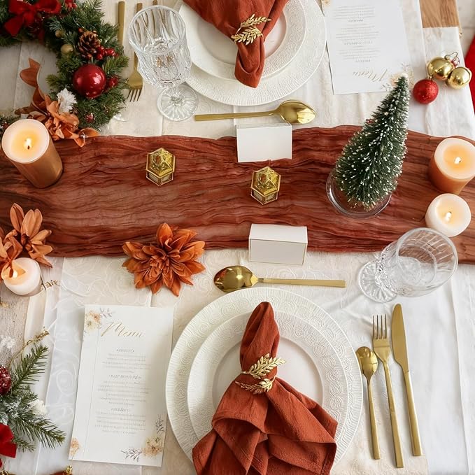 6 Pack Terracotta Cheesecloth Table Runner 10ft, Rustic Sheer Burnt Orange - Image 7