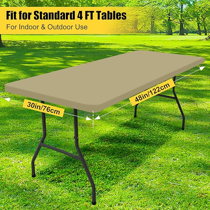 Smiry Rectangle Picnic Table Cloth, Waterproof Elastic Fitted Tablecloths for 4 Foot Tables, Washable Polyester Table Cover for Camping, Indoor and Outdoor (Taupe, 30"x48")