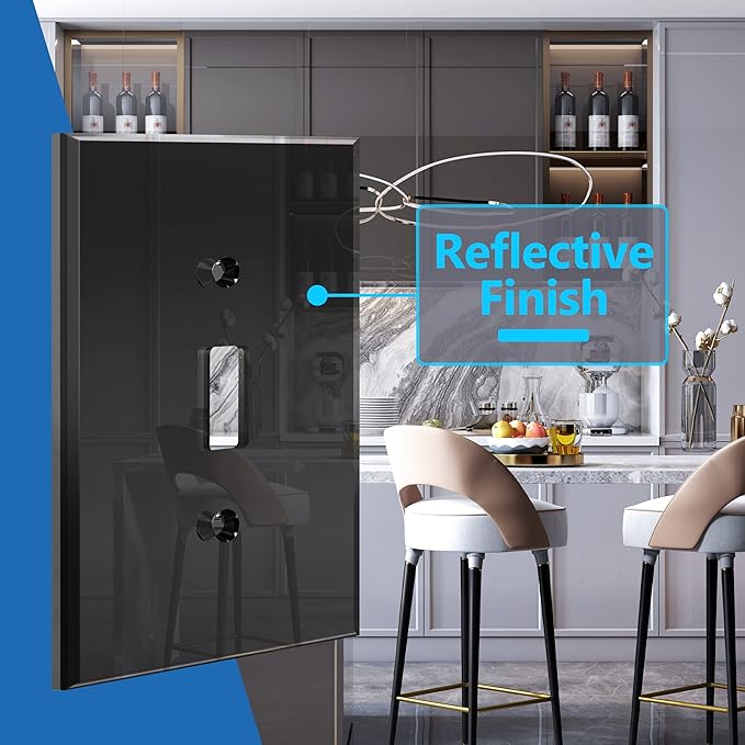 LIDER Toggle Switch Acrylic Wall Plate, Mirrored Light Switch Plate, Plexiglass Switch Cover, Mirror-like Reflective Finish, Modern Upgrade, Oversized 1-Gang 5.25" x 3.44", Black