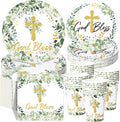 Pickmesh 250 Pcs God Bless Baptism Party Supplies Sage Green Disposable Paper by Pickmesh