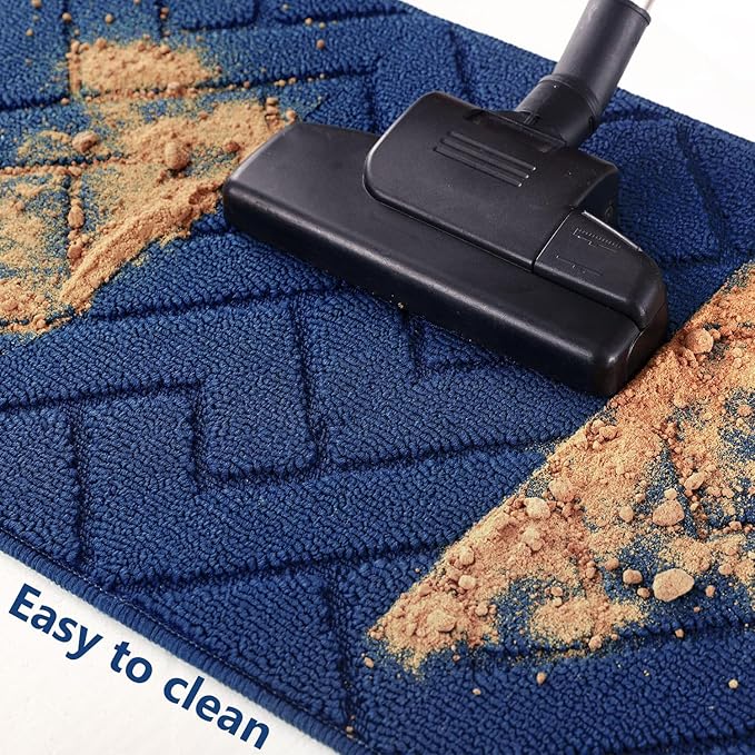 hicorfe Kitchen Rugs and Mats Sets,2 Pieces Super Absorbent Polypropylene Non-Slip Rug,Soft Comfort Floor Mat,Washable for Kitchen,Hallway,Office,Sink,Laundry(24" x 35"+24" x 71",Navy Blue)