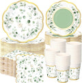 Funnymoom 250 Pcs Sage Green Color Party Decorations Eucalyptus Greenery Plates by Funnymoom