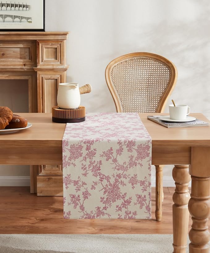 French Pastoral Farmhouse Table Runners, 13x36 Inch Rose Pink | 100% Organic - Image 2