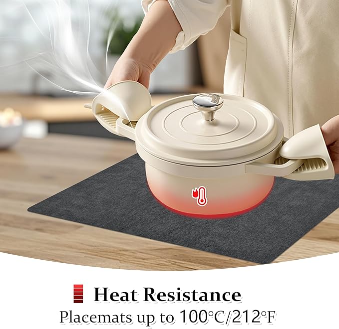 FROMHEART Faux Leather Placemats Set of 8–Waterproof,Heat/Oil Stain-Resistant PU Table Mat–Reversible,Non-Slip,Easy to Clean Place Mats for Kitchen,Dining,Indoor/Outdoor,(Dark Grey,11.8" x 17")