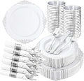 210 Pcs White Silver Plates for Party | White Party Plates Set for 30 Guests by Hioasis