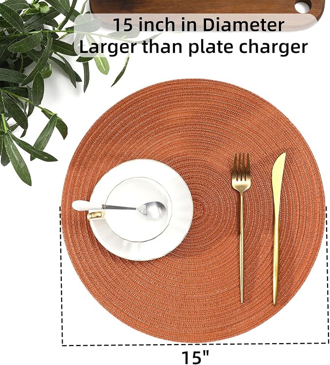 SHACOS Round Placemats Set of 8 Washable 15 inch Round Placemat Cotton - Image 6