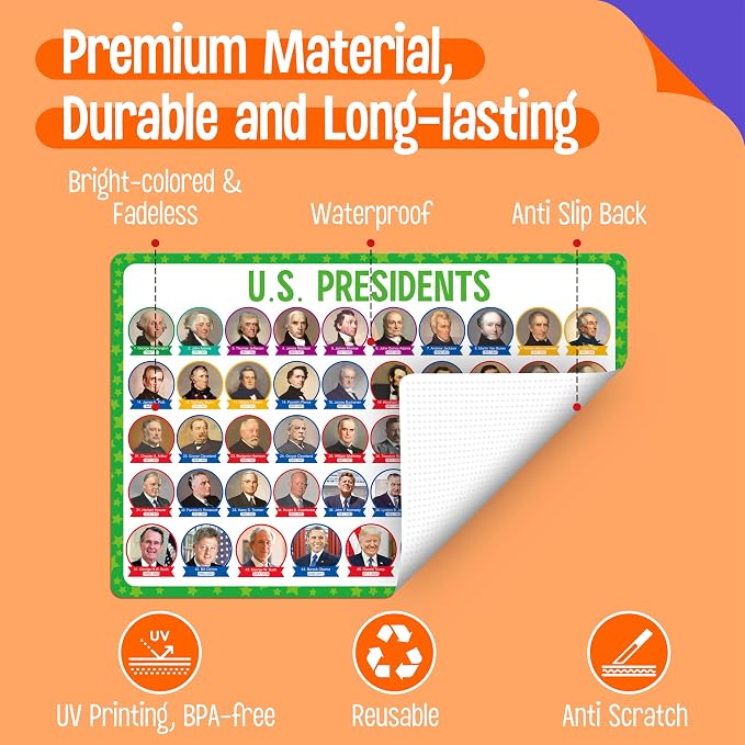 6 Pack Placemats for Kids, Non-Slip Washable, Reusable Universe, Periodic Table - Image 4